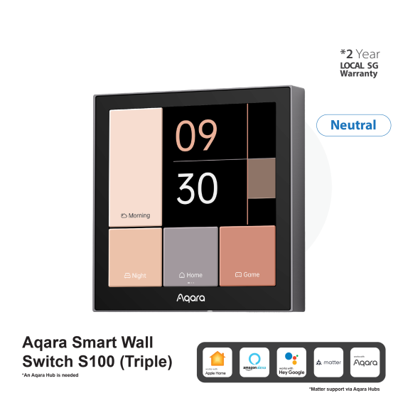 AQARA Magic Smart Switch S100 (Triple rocker neutral needed) Wi-Fi + Zigbee Support Apple HomeKit, Alexa, Google (Smart Light Switches)